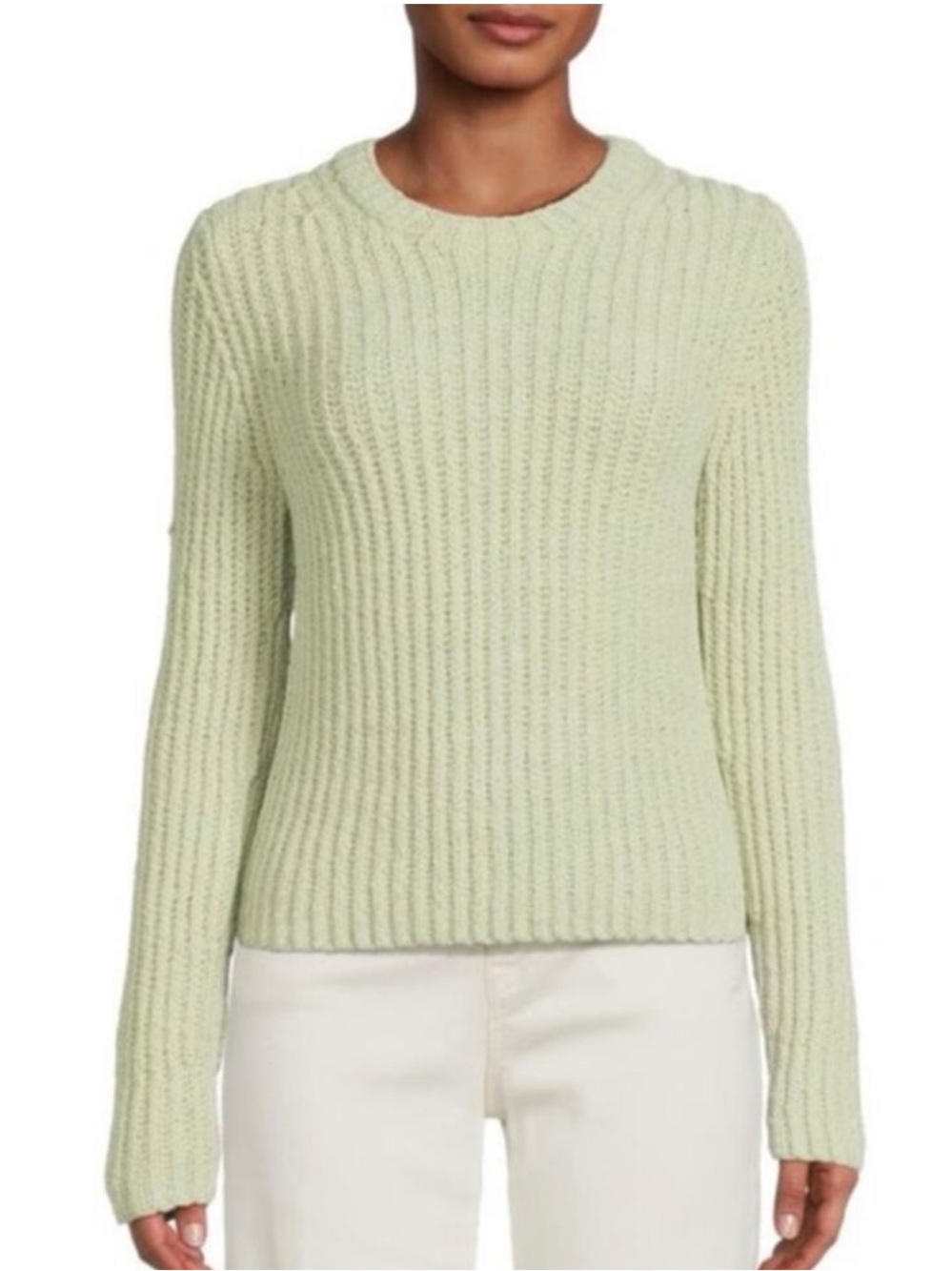 Vince Crimped Cotton Crew Sweater in Light Jade Green Size S